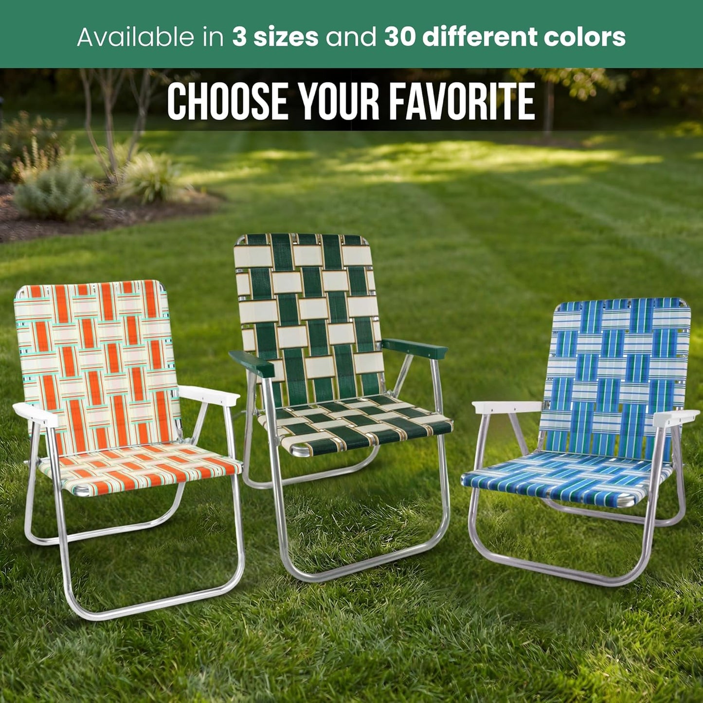 Folding Aluminum Outdoor Patio Lawn Chair | Heavy-Duty Webbed Chairs for Camping, Sports, Beach, Yard & Tailgating | Lightweight Portable | Classic - Black and White Stripe