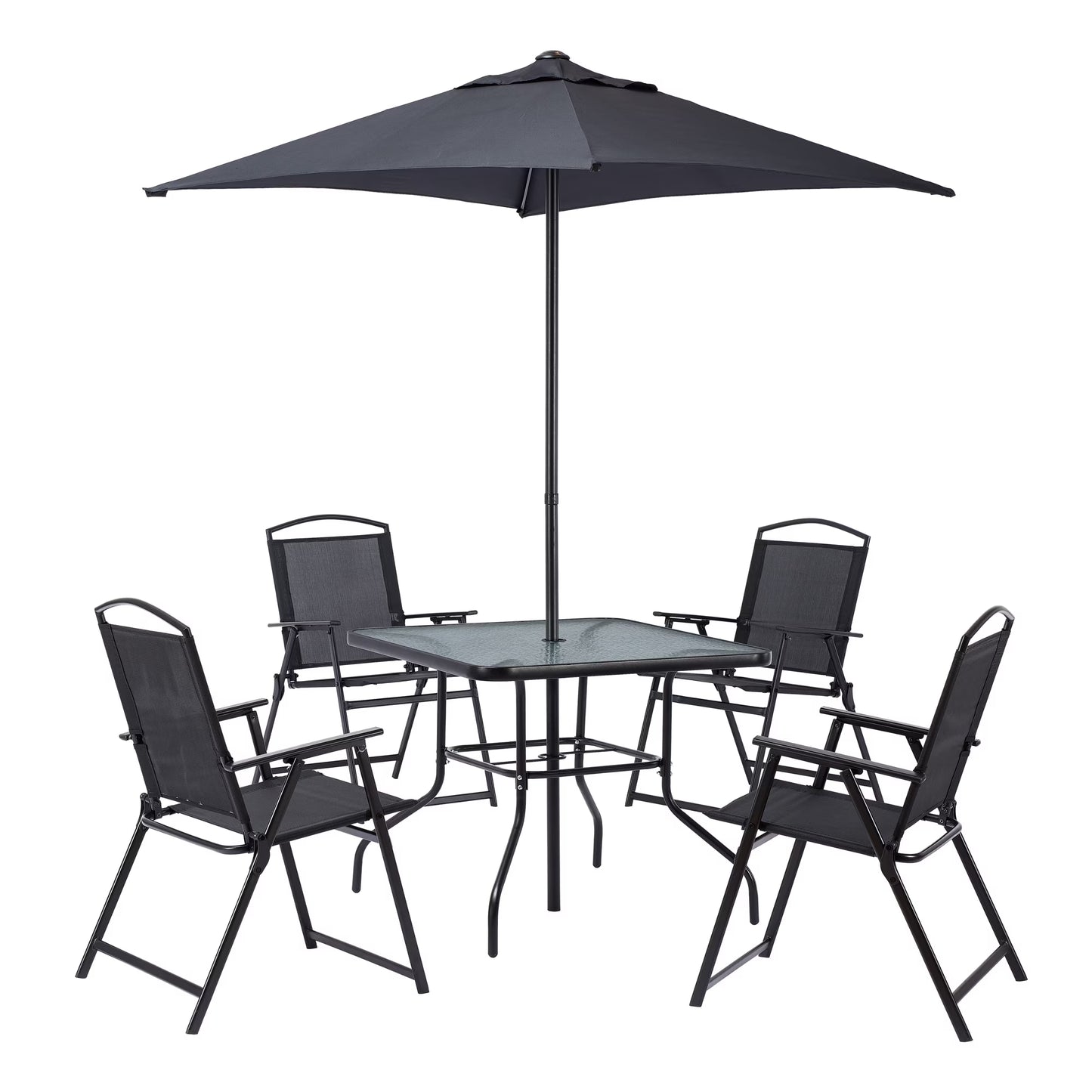 Albany Lane 6-Piece Steel Outdoor Patio Dining Set with Umbrella, Black