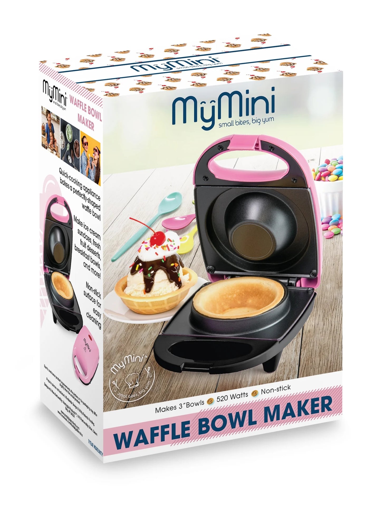 Mymini Personal Electric Waffle Bowl Maker, Pink
