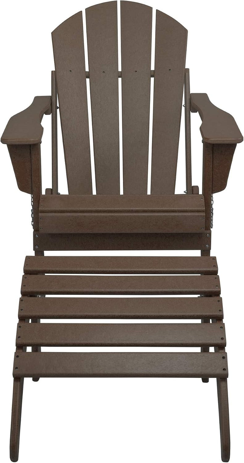 WO Home Furniture Adirondack Chair Outdoor Ottoman Set of 2 PCS Classic Patio Furniture (Dark Brown)