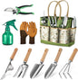 Garden Tool Set, 9 Piece Heavy Duty Gardening Hand Tools with Fashion and Durable Garden Tools Organizer Handbag,Rust-Proof Garden Tool Set, Ideal Gardening Gifts for Women and Men