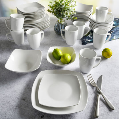 Everyday Square White Stoneware Dinnerware Set, 40-Piece