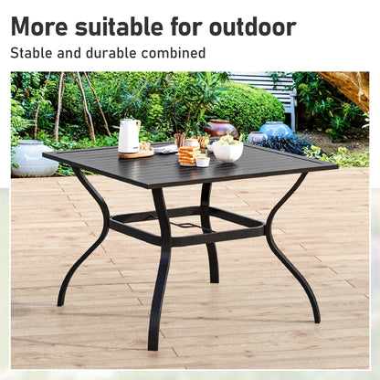 Outdoor Table and Chairs 5 -Piece Black Patio Dining Set Steel Square Table with 4 Brown Swivel Chairs