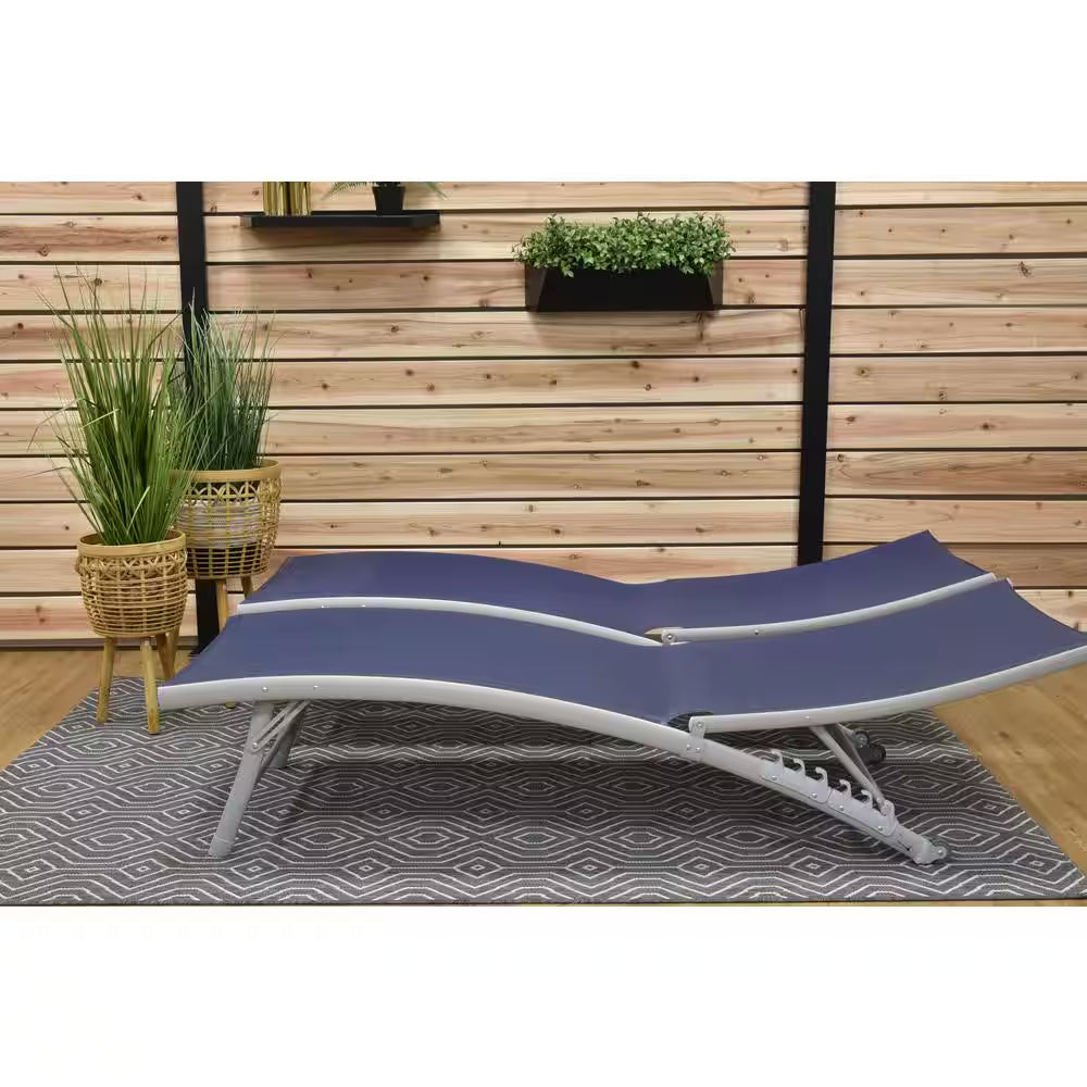 Clearwater Reclining Aluminum Outdoor Lounge Chair in Navy Steel (2-Pack)