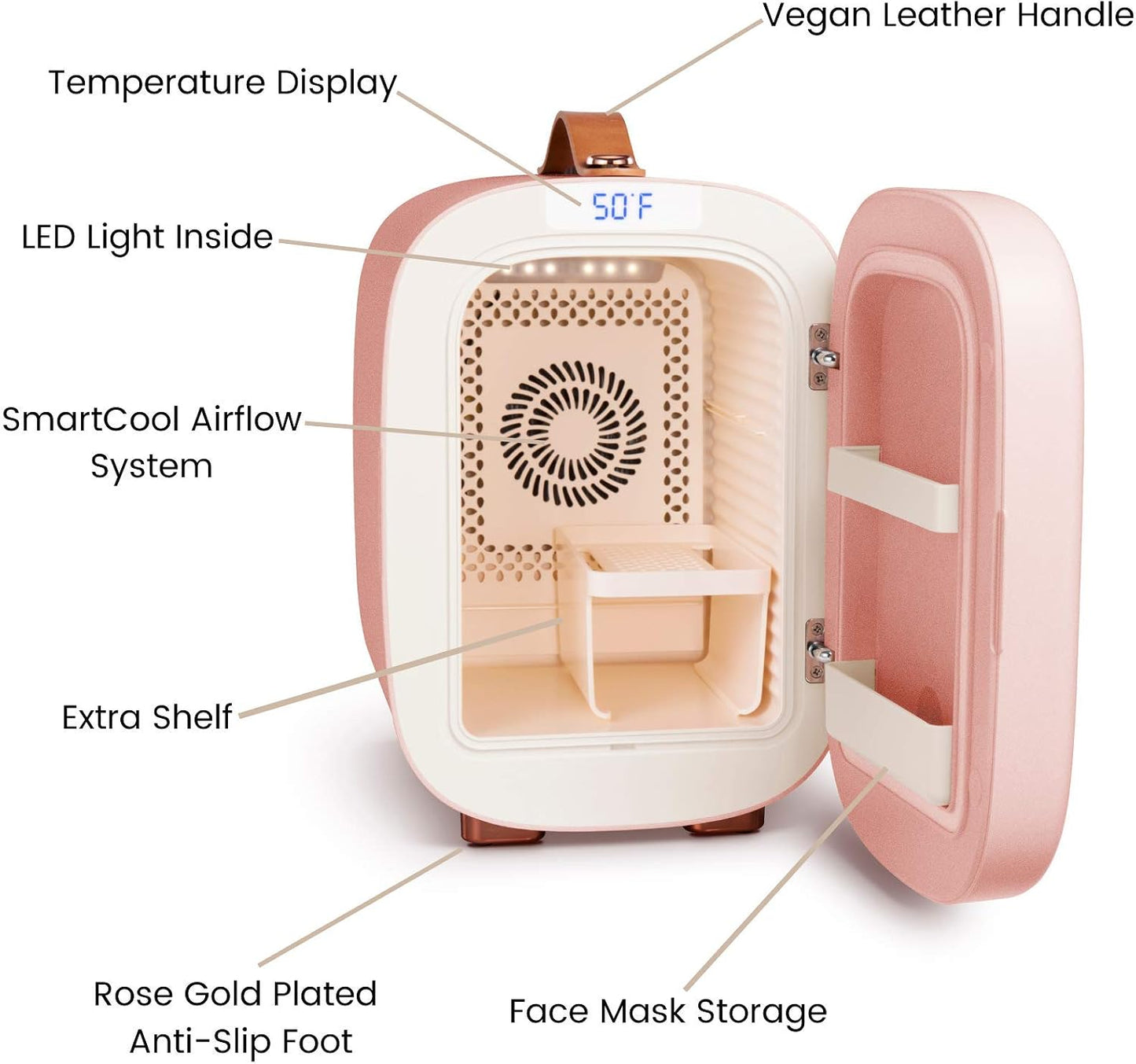 Mini Fridge, Professional Skincare Fridge, Mini Cosmetics Makeup Fridge, Compact Fridge 5 Liter (Pink)