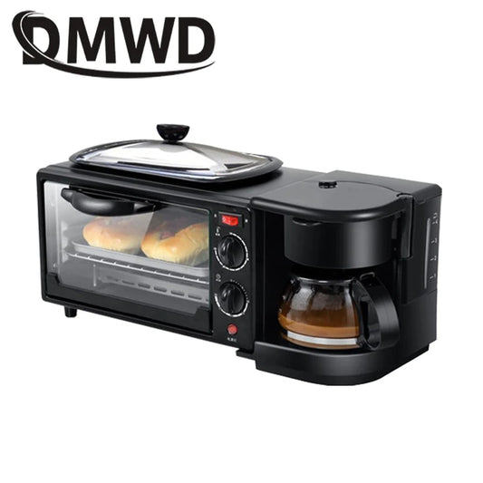 110V/220V 3-In-1 Breakfast Machine Drip American Coffee Maker Cooker Teppanyaki Bread Pizza Oven Egg Omelette Frying Pan Toaster