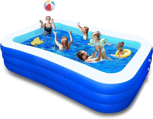 Inflatable Pool for Kids and Adults, 118" X 68" X 22" Oversized Thickened Family Swimming Pool for Toddlers, Outdoor, Garden, Backyard, Summer Water Party