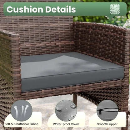 5 Piece Patio Furniture Set, Outdoor Patio Conversation Rattan Chair with Ottomans/Storage Coffee Table for Patio, Space Saving Design for Balcony Poolside Front Porch Deck,Brown Rattan, Gray