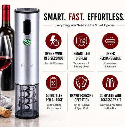 Electric Wine Opener with Wine Accessories -Rechargeable Wine Bottle Opener Set with Base, Wine Aerator, Foil Cutter and Wine Stoppers- Perfect Wine Gifts for Wine Lovers