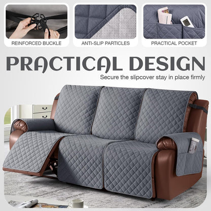 100% Waterproof Recliner Sofa Cover, Reclining Couch Covers for Pets, Dogs, Recliner Couch Slipcover Furniture Protector with Elastic Straps for Kids(3 Seater, Dark Gray)