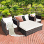 5PCS Patio Rattan Furniture Set Loveseat Sofa Ottoman Cushioned White