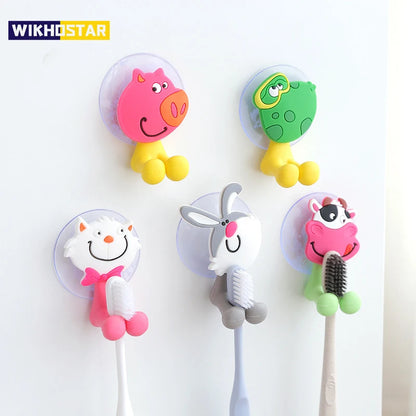 Cartoon Animal Toothbrush Holder Wall Mounted Antibacterial Tooth Brush Storage Rack with Suction Cup Bathroom Organizer