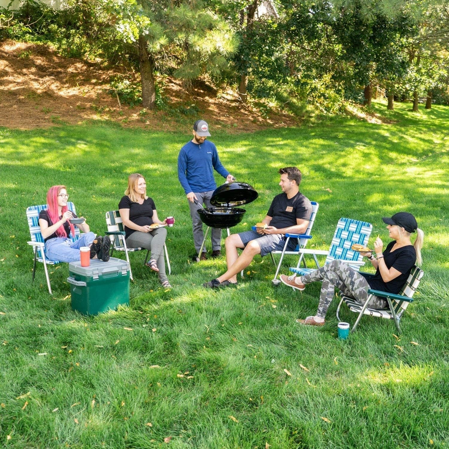 Folding Aluminum Outdoor Patio Lawn Chair | Heavy-Duty Webbed Chairs for Camping, Sports, Beach, Yard & Tailgating | Lightweight Portable | Classic - Black and White Stripe