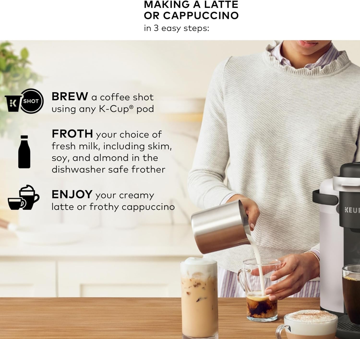 K-Cafe Single-Serve K-Cup Coffee Maker, Latte Maker and Cappuccino Maker, Comes with Dishwasher Safe Milk Frother, Coffee Shot Capability, Compatible with All  K-Cup Pods, Dark Charcoal | Dishwasher Safe Milk Frother