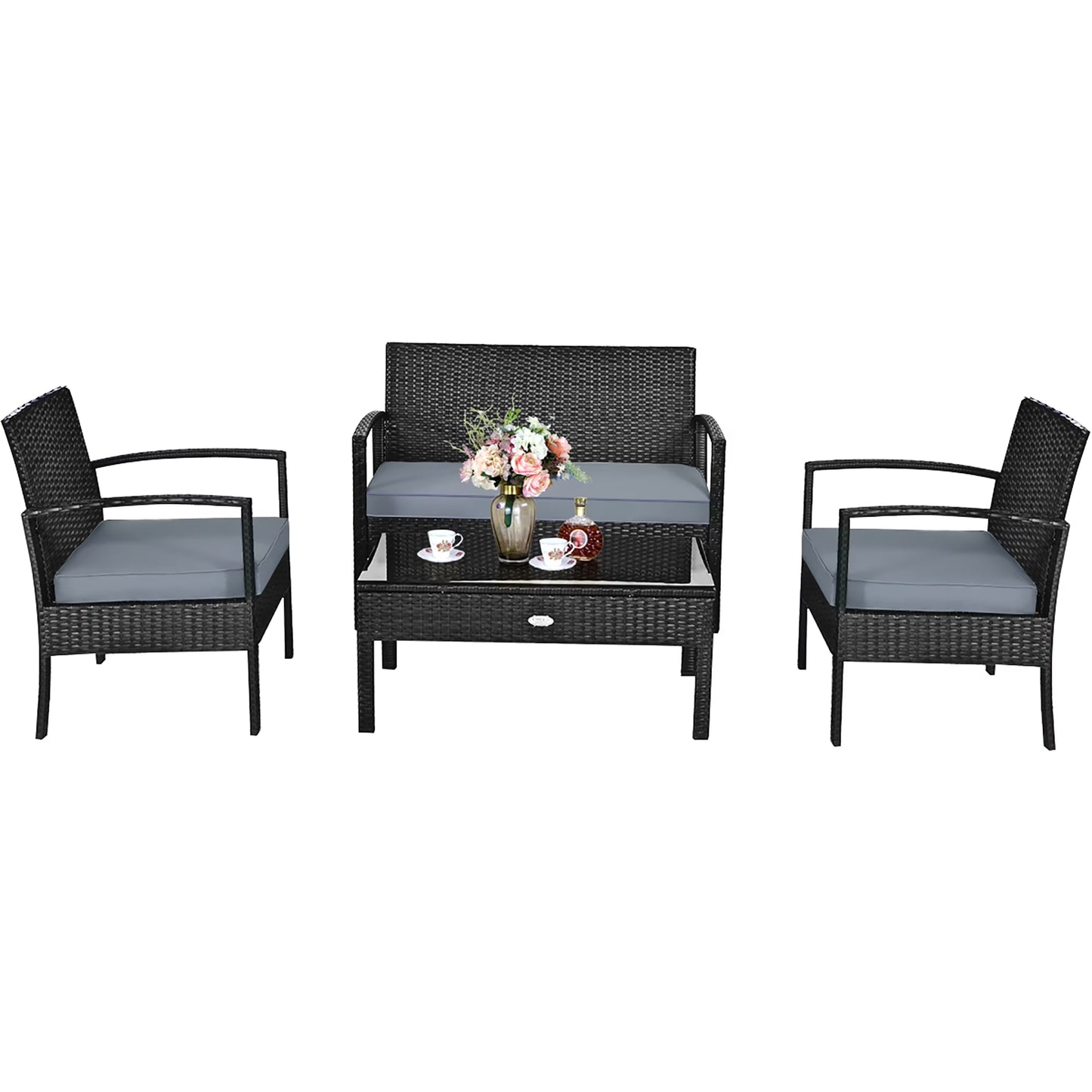 HW63756 4PCS Patio Rattan Furniture Set Garden Deck