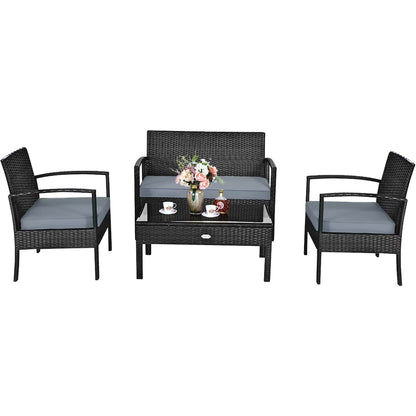 HW63756 4PCS Patio Rattan Furniture Set Garden Deck