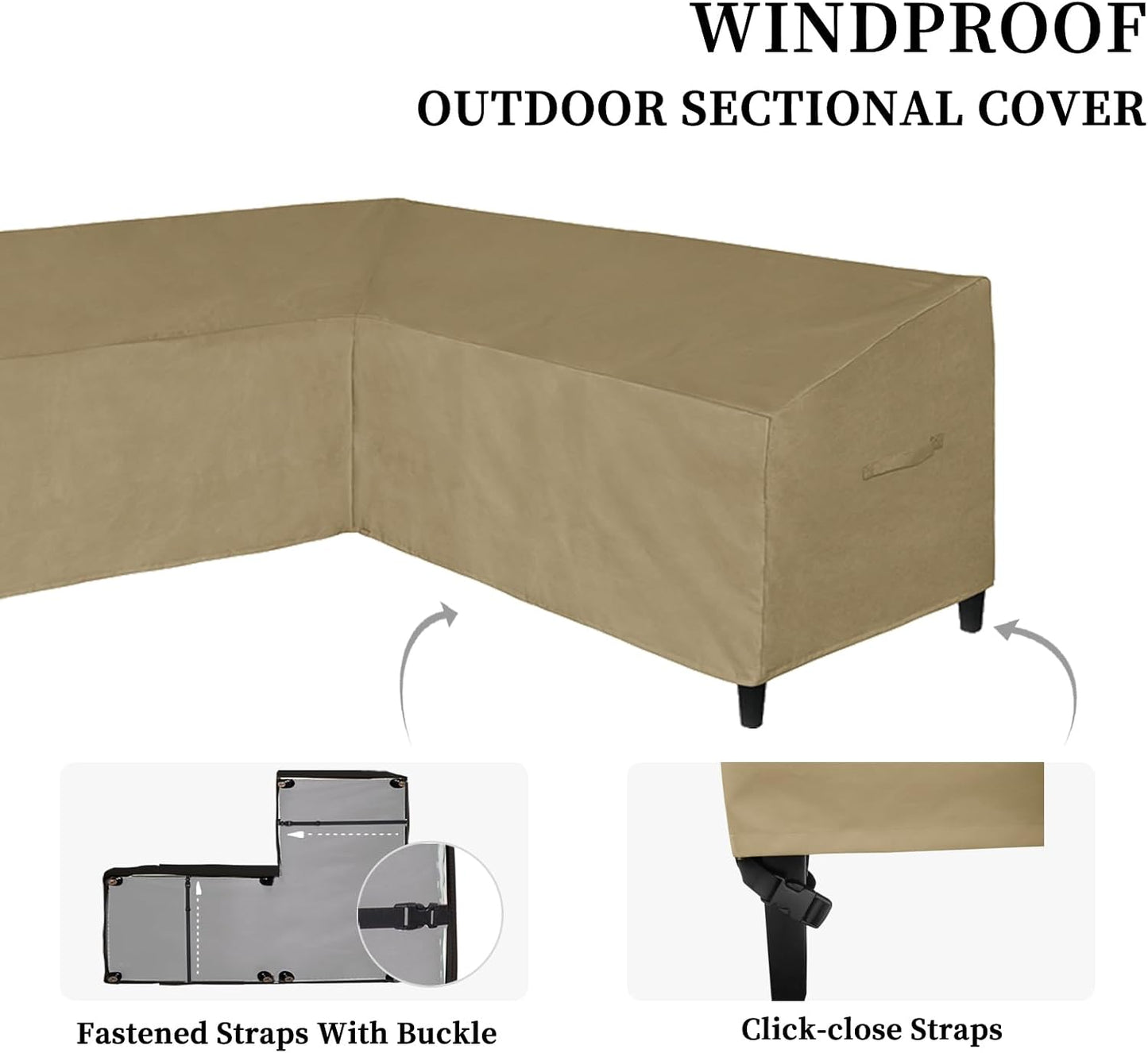 600D Patio L-Shaped Sectional Sofa Cover, 83"X104",Left Facing | Waterproof Outdoor Sectional Cover Heavy Duty Patio Garden Furniture Cover with Air Vent, Camel