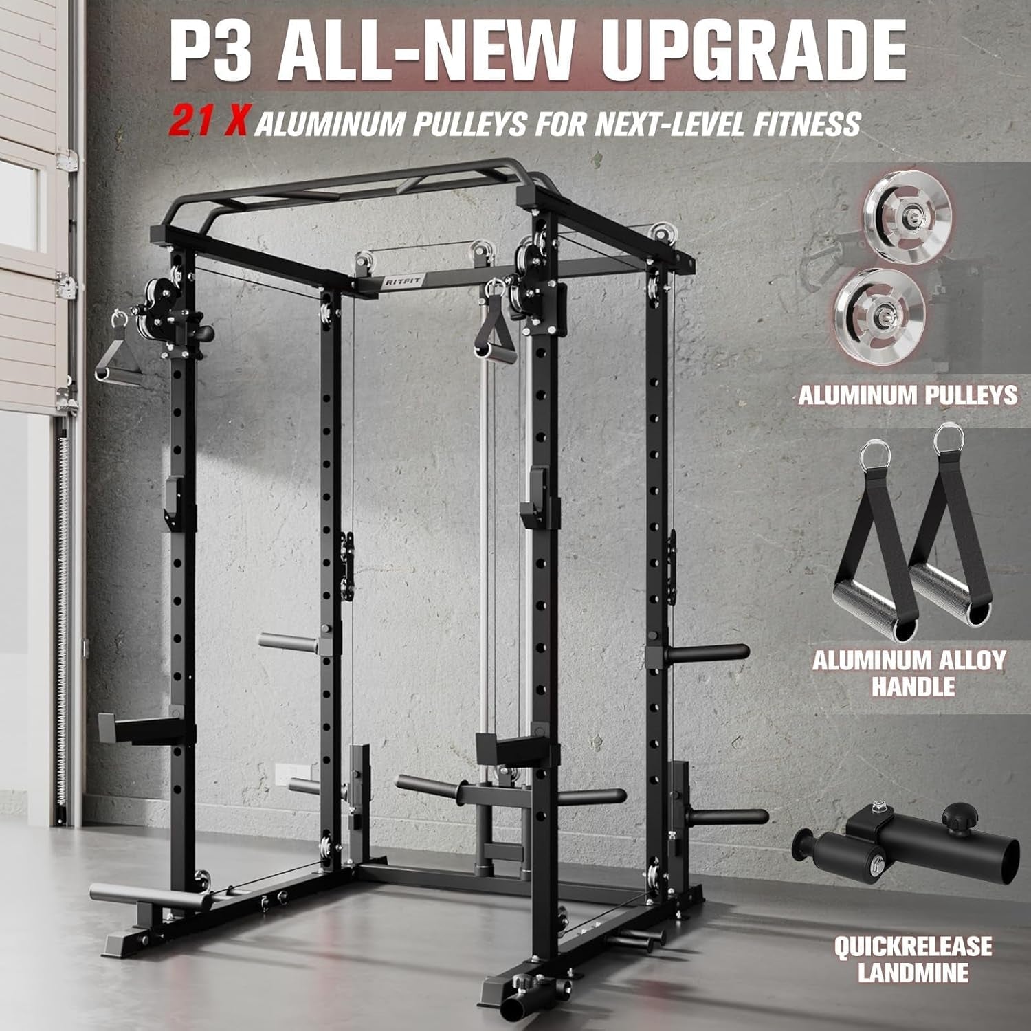 Power Cage Home Gym Package with Cable Crossover System | 1200LBS Power Rack, Weight Bench, Olympic Barbell & 230LBS Bumper Plates — All-In-One Home Gym