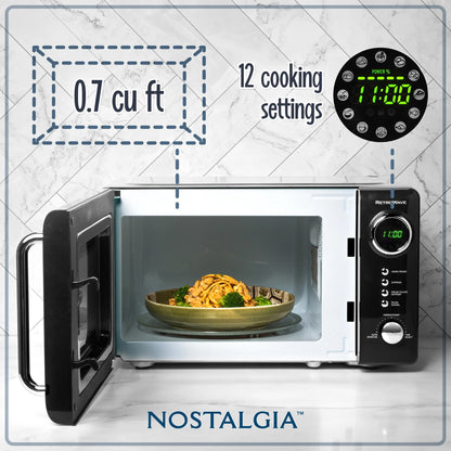 0.7 Cu Ft Retro Microwave Oven, 700W Countertop Microwave Oven with LED Display, Black