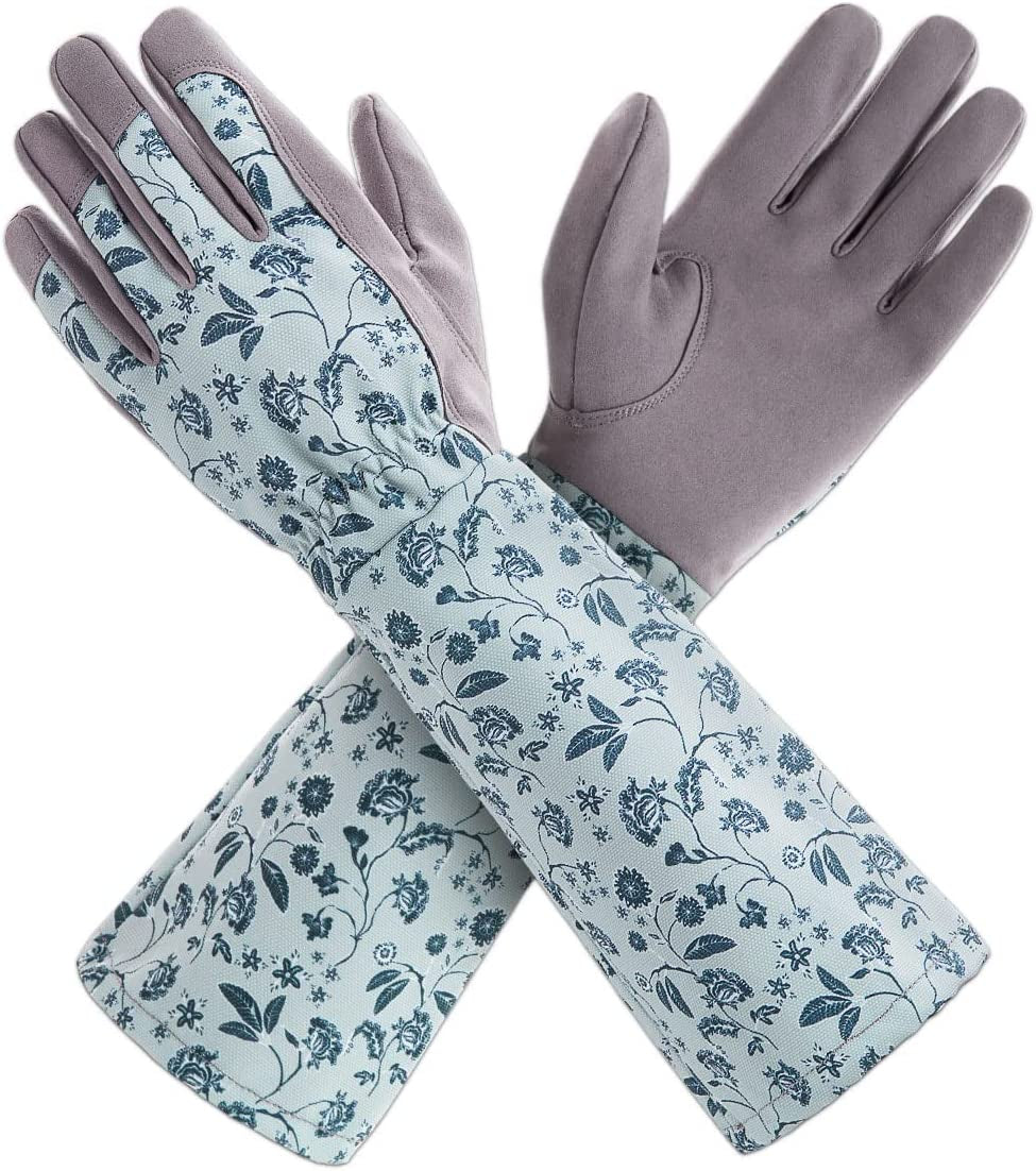 Long Sleeve Gardening Gloves for Women, Yard & Outdoor Work | Synthetic Leather Palms, Botanical Print, Elbow-Length, Breathable & Durability, Gifts for Gardeners, KG129