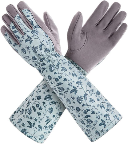 Long Sleeve Gardening Gloves for Women, Yard & Outdoor Work | Synthetic Leather Palms, Botanical Print, Elbow-Length, Breathable & Durability, Gifts for Gardeners, KG129