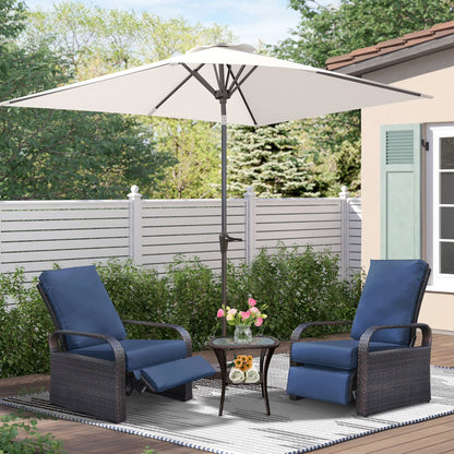 Outdoor Patio Adjustable Wicker Reclining Chair,Navy Blue