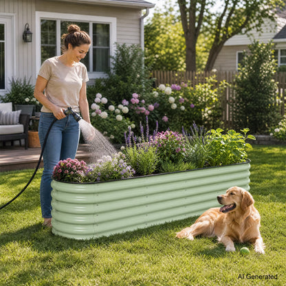 9-In-1 Modular Metal Raised Garden Bed, 89"L X 18"W X 17"H Outdoor Planter Box for Vegetables, Flowers, Herbs, Green