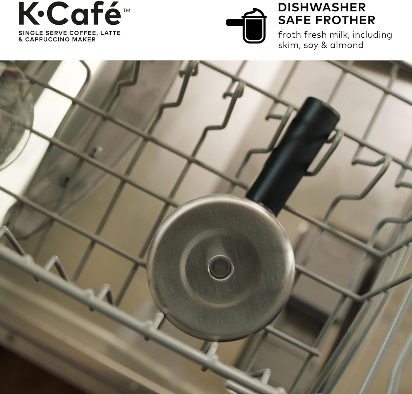 K-Cafe Single-Serve K-Cup Coffee Maker, Latte Maker and Cappuccino Maker, Comes with Dishwasher Safe Milk Frother, Coffee Shot Capability, Compatible with All  K-Cup Pods, Dark Charcoal | Dishwasher Safe Milk Frother