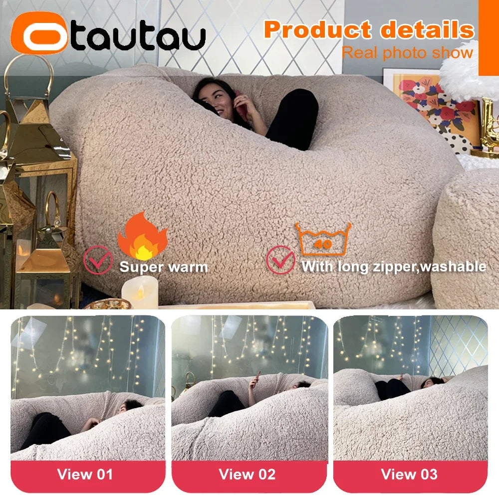 King Size Giant Sofa Sac Pouf Cover No Filling Soft Fluffy Bean Bag Chair Puff Couch Floor Corner Seat Futon DD007