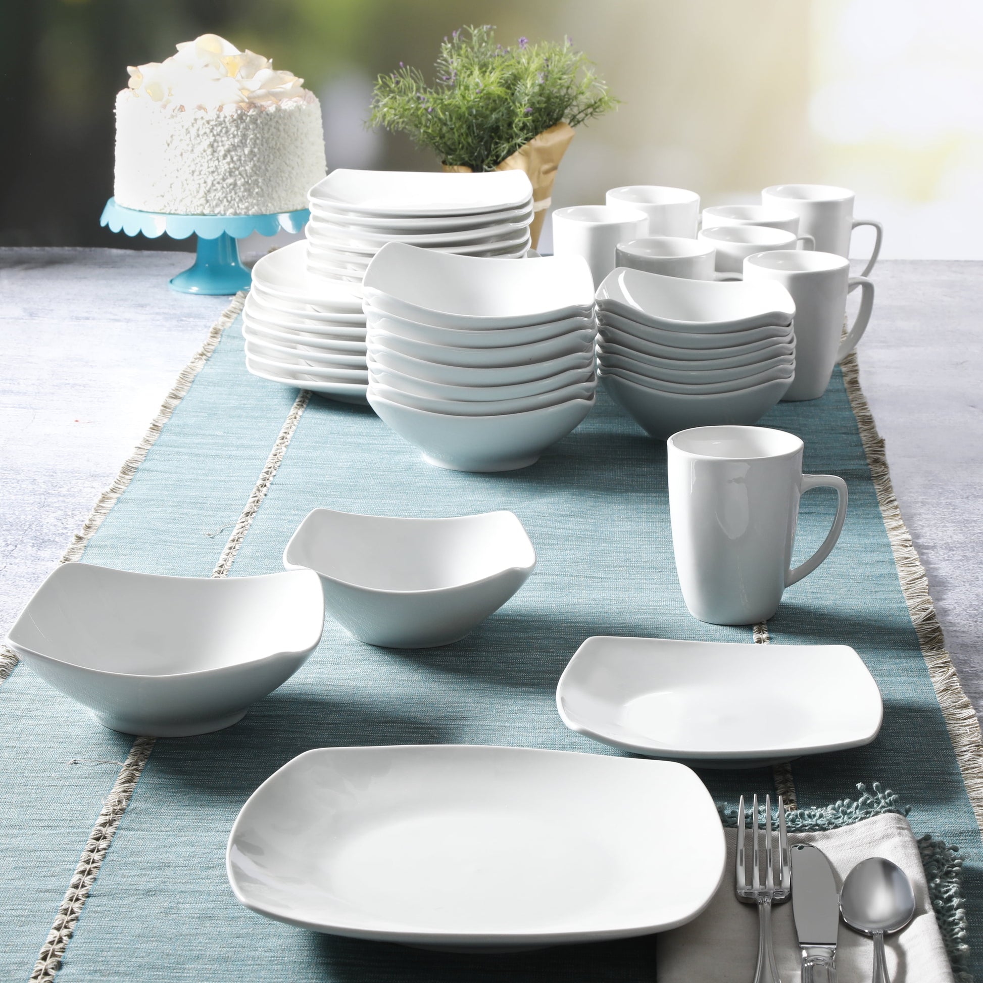 Everyday Square White Stoneware Dinnerware Set, 40-Piece