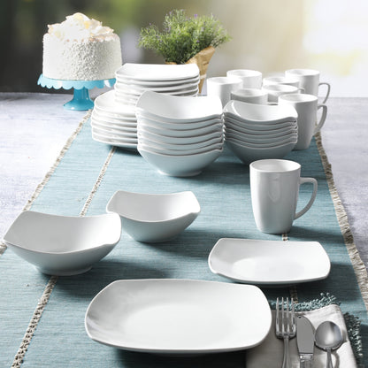 Everyday Square White Stoneware Dinnerware Set, 40-Piece