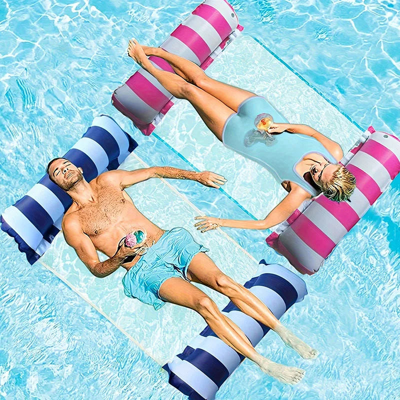 Foldable Floating Water Hammock Float Lounger Inflatable Pool Mat Floating Bed Chair Swimming Air Mattress Pool Accessories