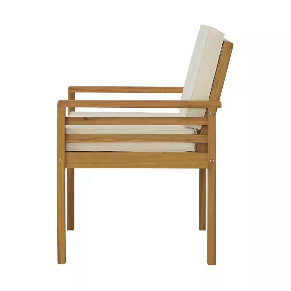 Okemo Acacia Wood Outdoor Couch with Cream Cushions