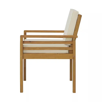 Okemo Acacia Wood Outdoor Couch with Cream Cushions