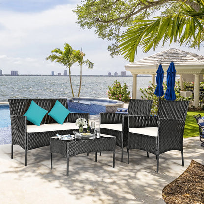 4PCS Patio Furniture Set Rattan Wicker Conversation Set Outdoor