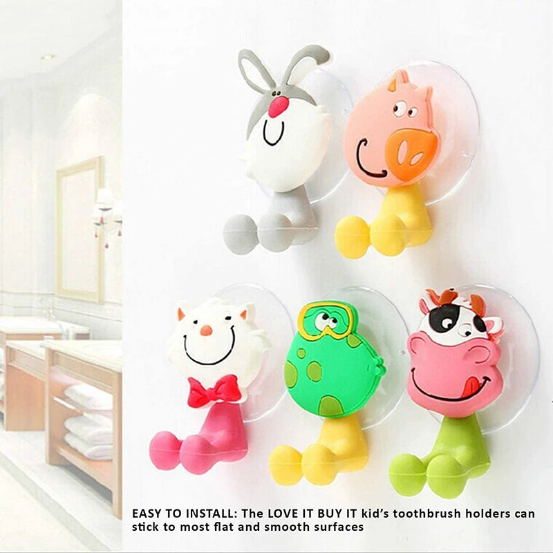 Cartoon Animal Toothbrush Holder Wall Mounted Antibacterial Tooth Brush Storage Rack with Suction Cup Bathroom Organizer