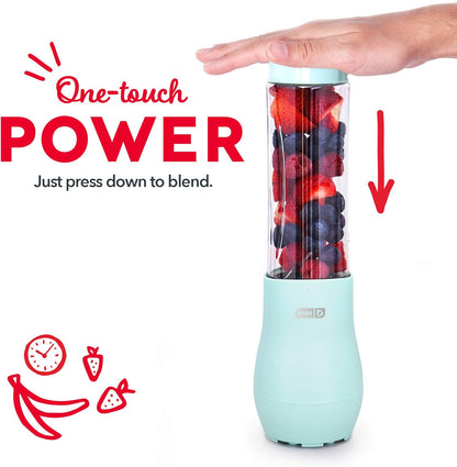 Mighty Mini Blender - Small Personal Blender for Smoothies, Protein Shakes & Frozen Fruit with Travel Lid-Stainless Steel Blades, BPA Free Tritan™ Cup - 10 Ounce - Aqua