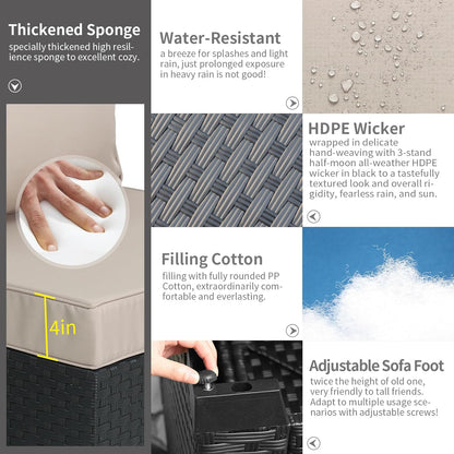 Patio Sectional 6 Pieces All-Weather Wicker Patio Furniture Set Outdoor Sectional with Glass Table Non-Slip Cushions and Waterproof Cover, Khaki