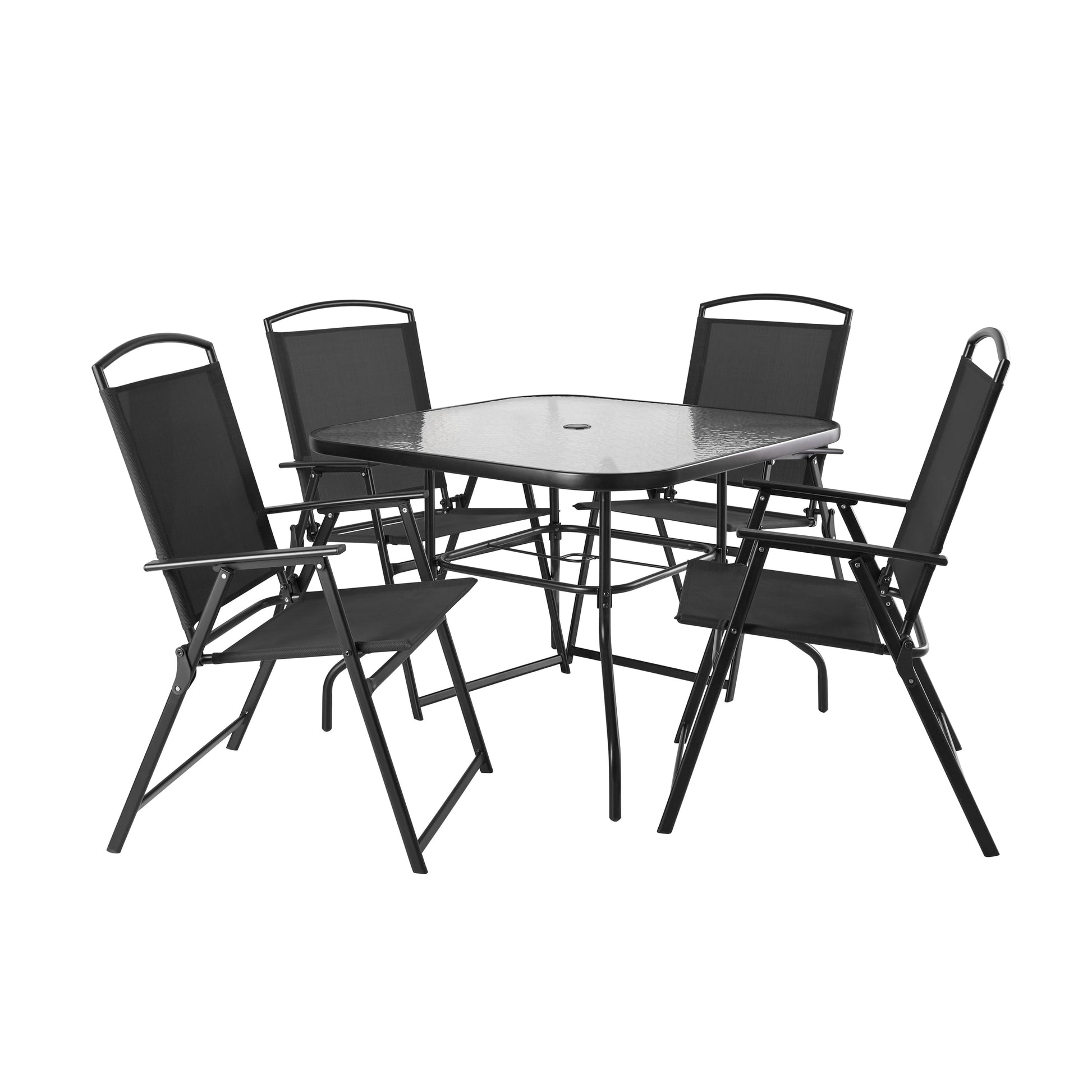 Albany Lane 6-Piece Steel Outdoor Patio Dining Set with Umbrella, Black