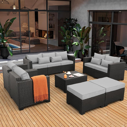 Patio Furniture Sets 7 Pieces Outdoor Furniture Sectional Patio Couches Set with Storage Table Light Grey Cushions