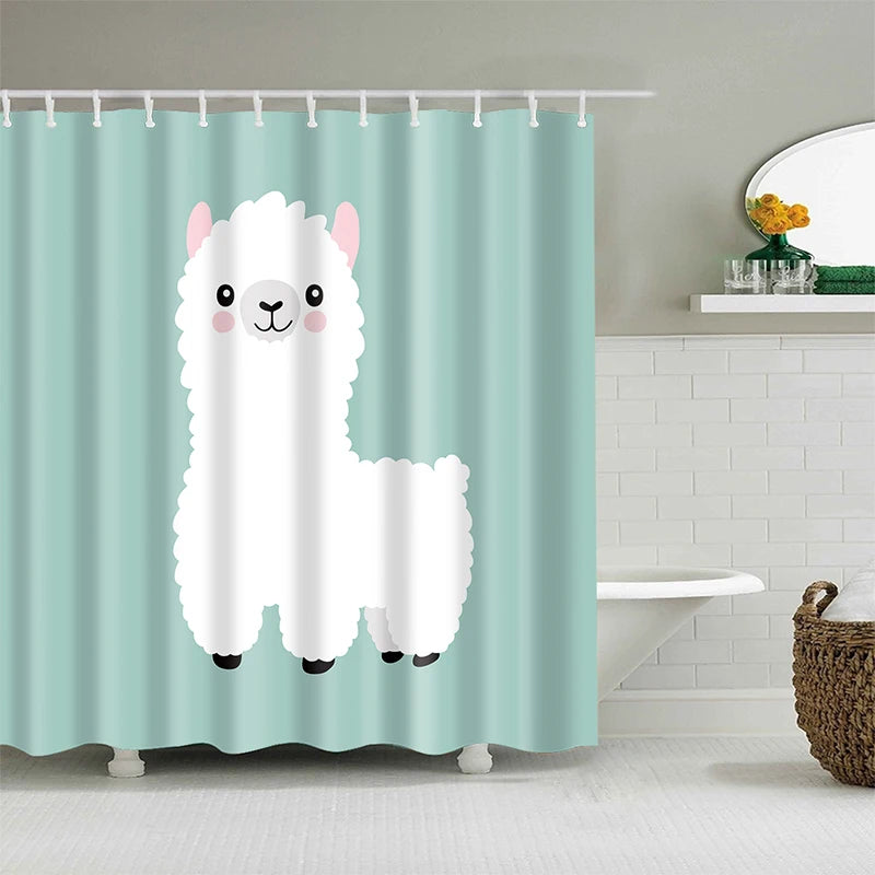 Alpaca Pattern Bath Curtain Waterproof Shower Curtains Polyester Cartoon Bath Screen Printed Curtain for Bathroom Home Decor