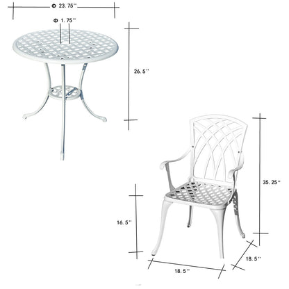 3 Pcs Bistro Set White Table 2 Chairs Outdoor Patio Furniture Weather Resistant