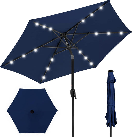 Best Choice Products 7.5Ft Solar Umbrella LED Lighted Patio Umbrella, Table Market Umbrella with Tilt and Crank, Outdoor Umbrella for Garden, Deck, Backyard, Pool and Beach - Navy Blue