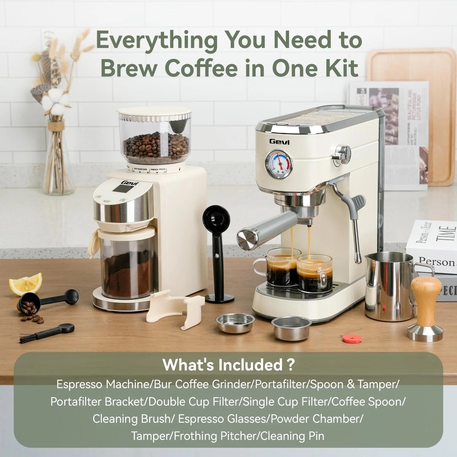 20 Bar Espresso Machine & Burr Grinder Combo, 35 Precise Grind Settings, Professional Automatic Coffee Maker, Perfect Gift for Coffee Lovers