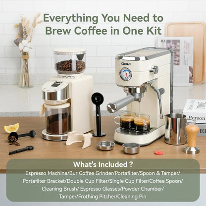20 Bar Espresso Machine & Burr Grinder Combo, 35 Precise Grind Settings, Professional Automatic Coffee Maker, Perfect Gift for Coffee Lovers