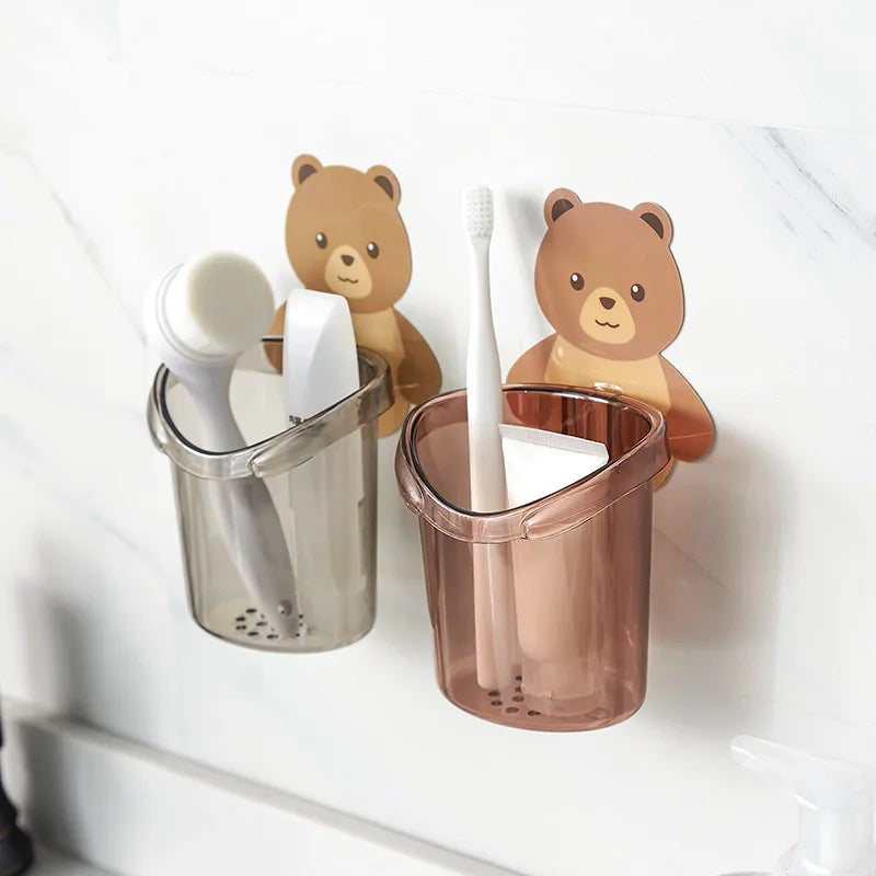 Bathroom Accessories Set Toothbrush Holder Toothpaste Storage Rack Wall Mount Toothbrush Cup Rack Toothbrush Stand for Child