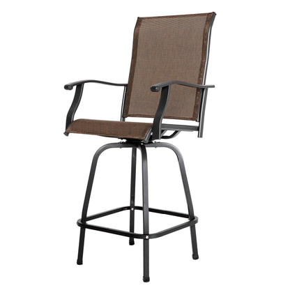 5 -Piece Brown and Black Bar Height Patio Dining Set Iron Square Table with 4 Brown Swivel Chairs