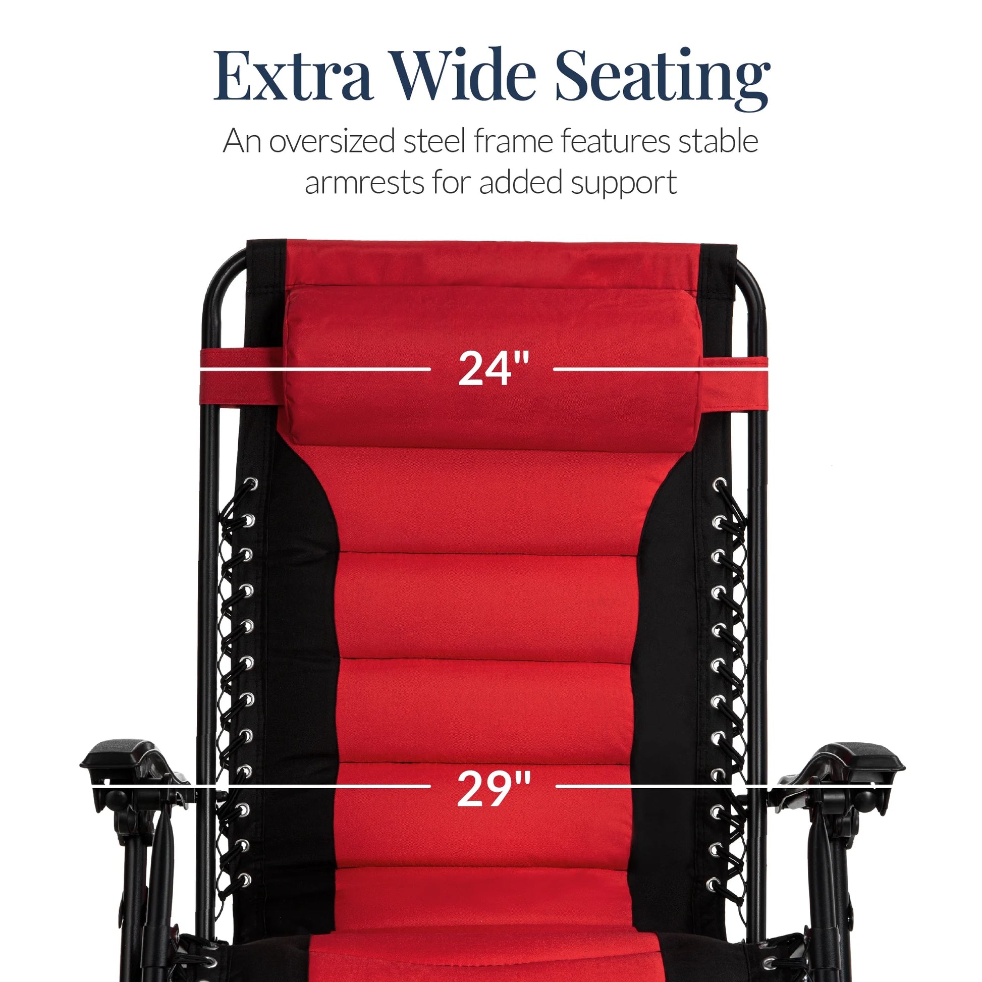 Oversized Padded Zero Gravity Chair, Folding Outdoor Patio Recliner W/ Side Tray - Red