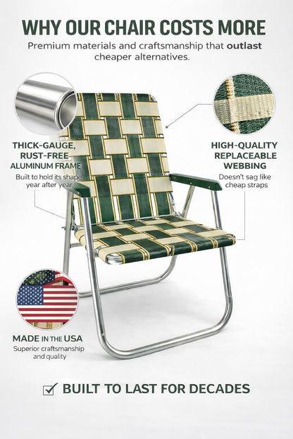 Folding Aluminum Outdoor Patio Lawn Chair | Heavy-Duty Webbed Chairs for Camping, Sports, Beach, Yard & Tailgating | Lightweight Portable | Classic - Christmas Theme