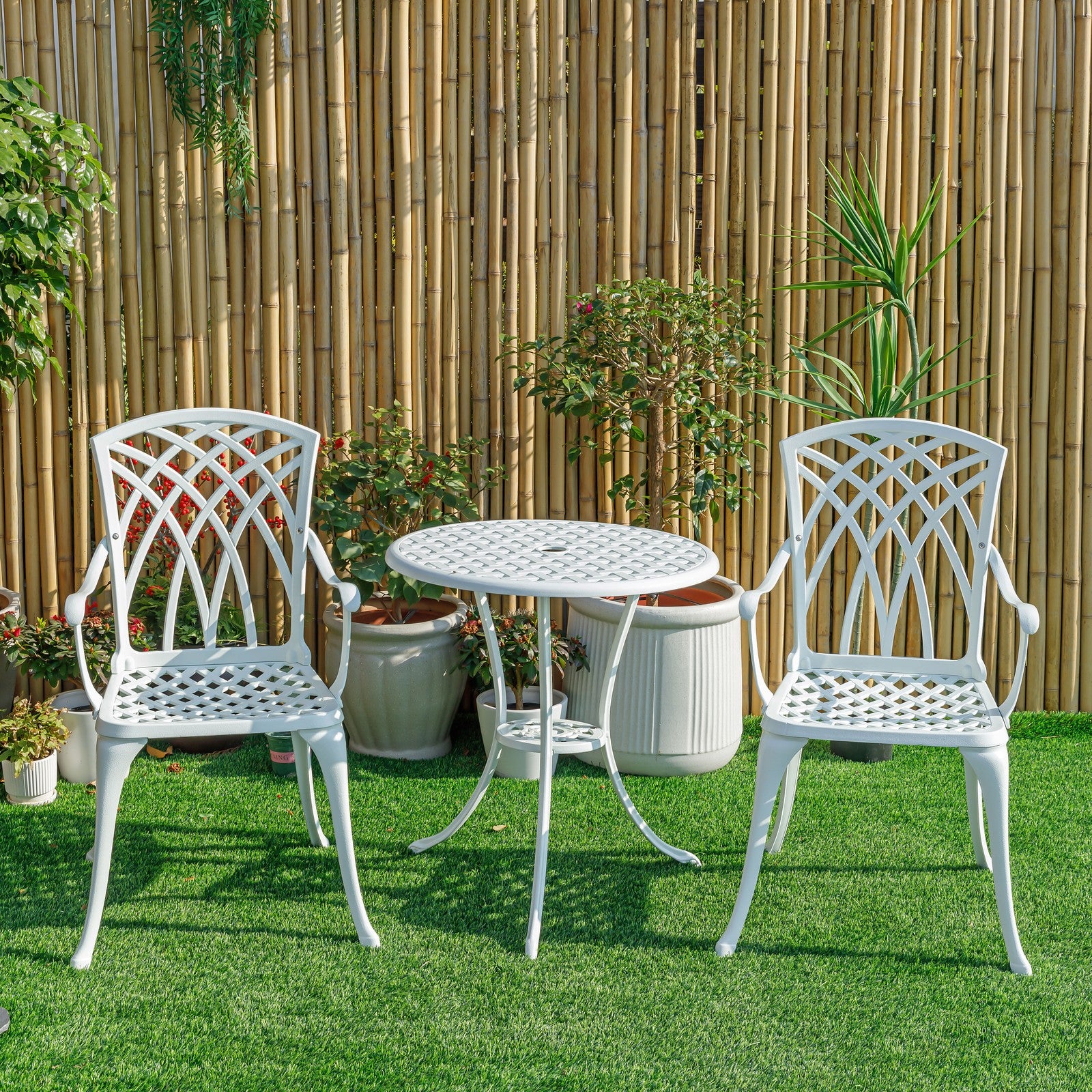 3 Pcs Bistro Set White Table 2 Chairs Outdoor Patio Furniture Weather Resistant